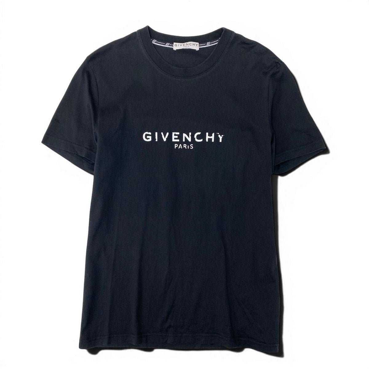 Mg9 GIVENCHY ジバンシィ ロゴプリント 半袖Tシャツ リブネック BM70K93002 サイズM ブラック コットン100％ メンズta2