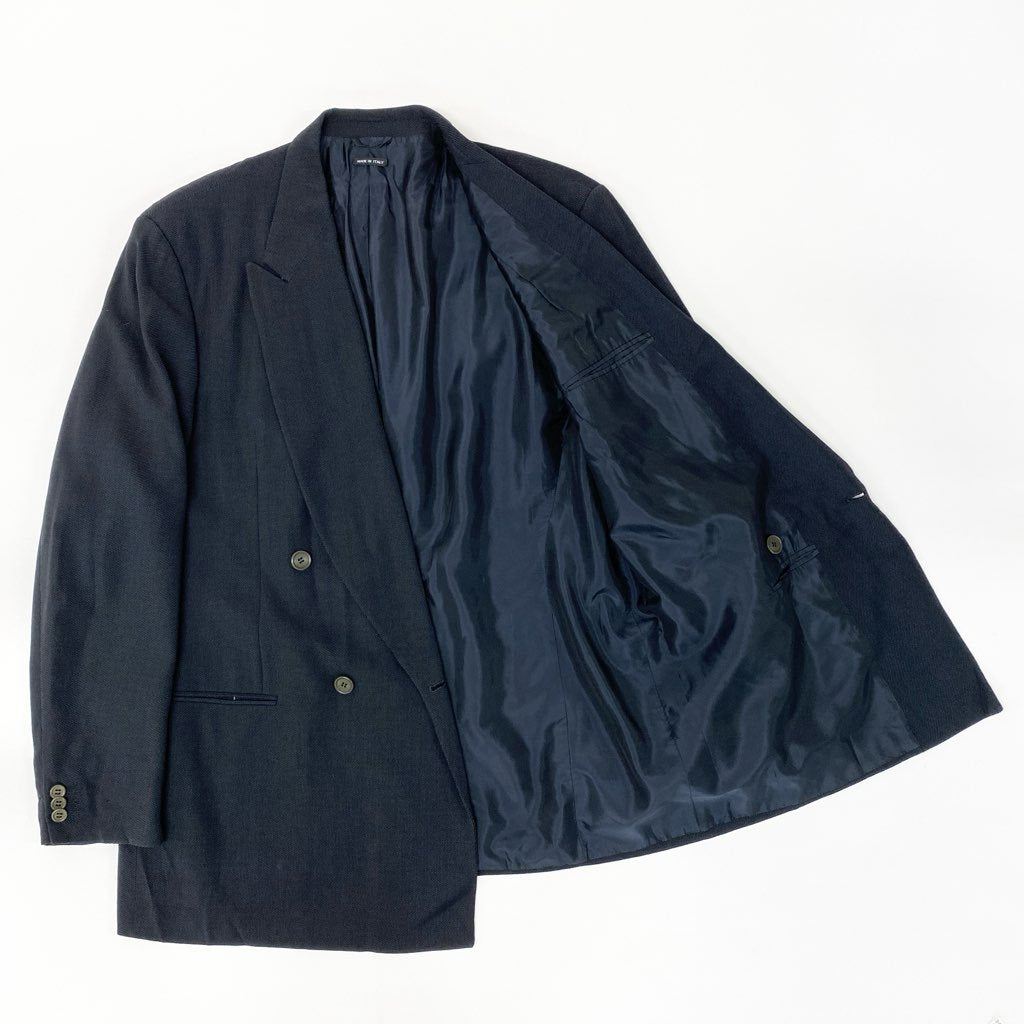 42a27 GIORGIO ARMANI ジョルジオアルマーニ イタリア製 セットアップ ダブルスーツ フォーマル ウールブレンド〇 大きいサイズ 52 ブラックo07t