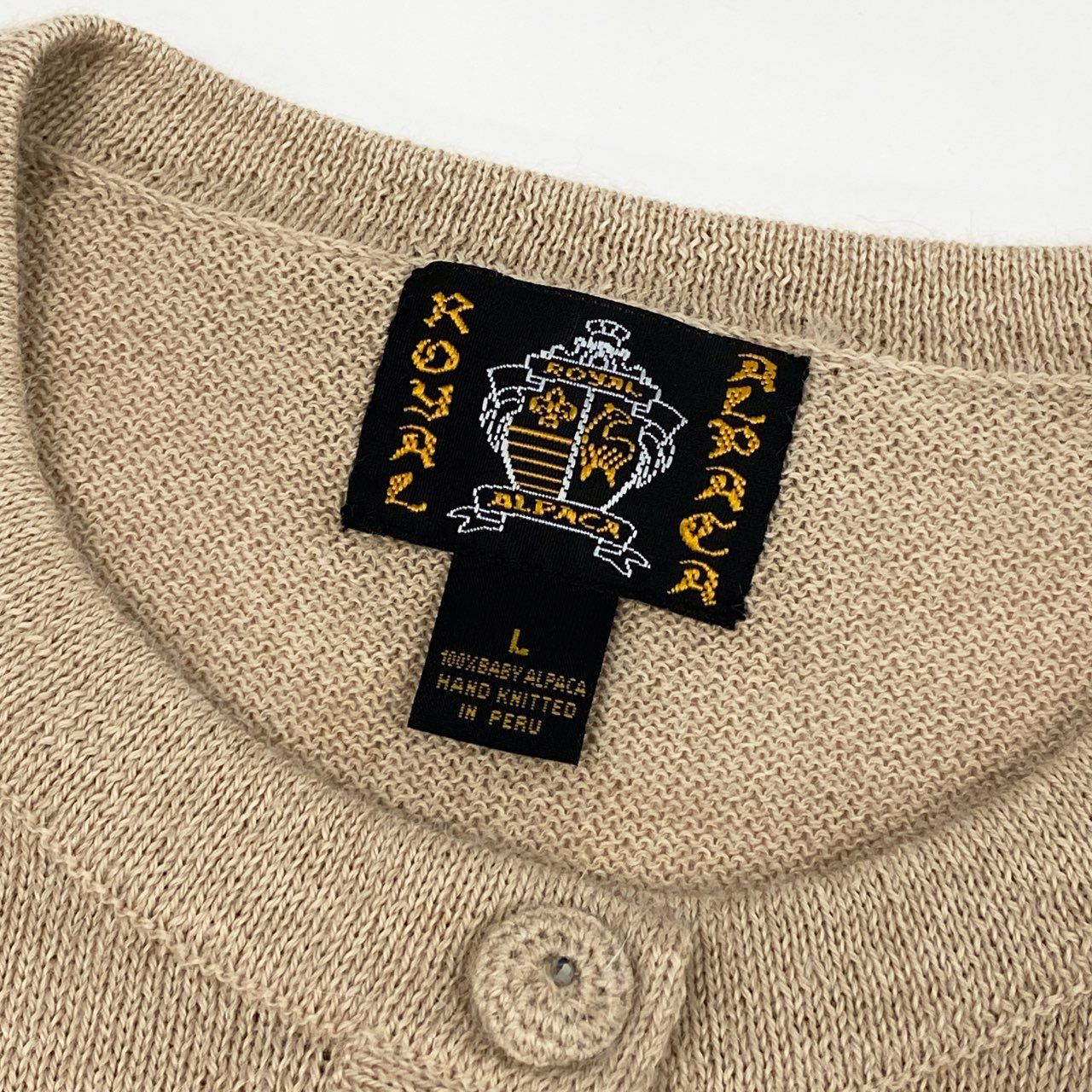 63d13 ROYAL ALPACA ロイヤルアルパカ ニットカーディガン ロングスリーブ レディース 女性用 サイズL ベージュ ベビーアルパカ100％ レディース 女性用u02t