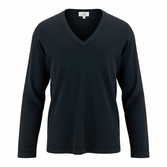 64d16 HERMES エルメス Vネック Tシャツ ロングスリーブ カットソー イタリア製 サイズL ブラック コットン100％ メンズ 紳士服u02t