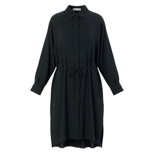j16 【美品】ISSEY MIYAKE シャツワンピース ウエストリボン 日本製 IM31FJ006 2サイズ ブラック レディース 女性用u02t