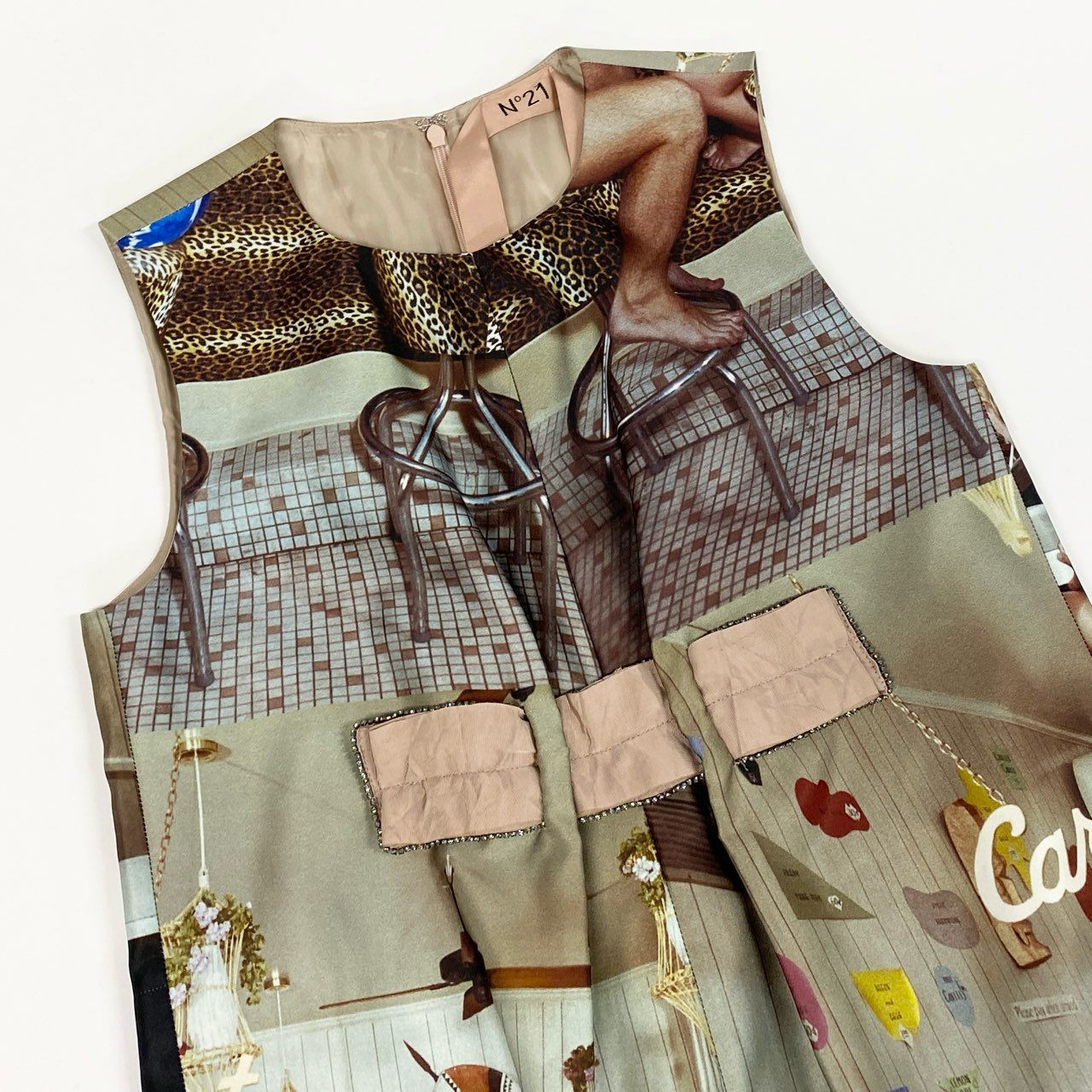 Ib26 N°21 ヌメロヴェントゥーノ グラフィックプリント ノースリーブワンピース ドレスワンピース 36 マルチカラー ポリエステル レディースu02t