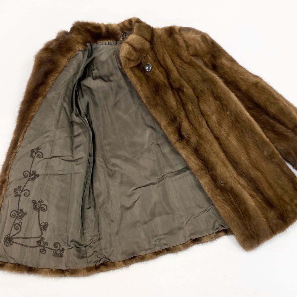 71L15 SAGA MINK サガミンク 銀サガ デミバフミンク ファーコート サイズＦ ブラウン 最高級本毛皮 MINK FUR ポケット有t18r