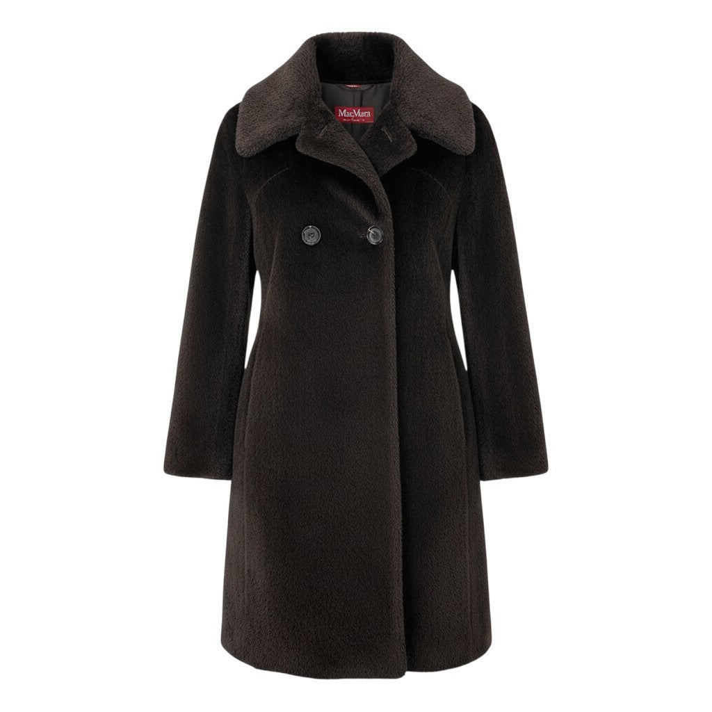 7g15【美品】 MaxMara マックスマーラ スタンドカラーコート ボリュームネック ダブルブレスト アルパカ混 サイズ40 ブラウン レディース 女性用u02t