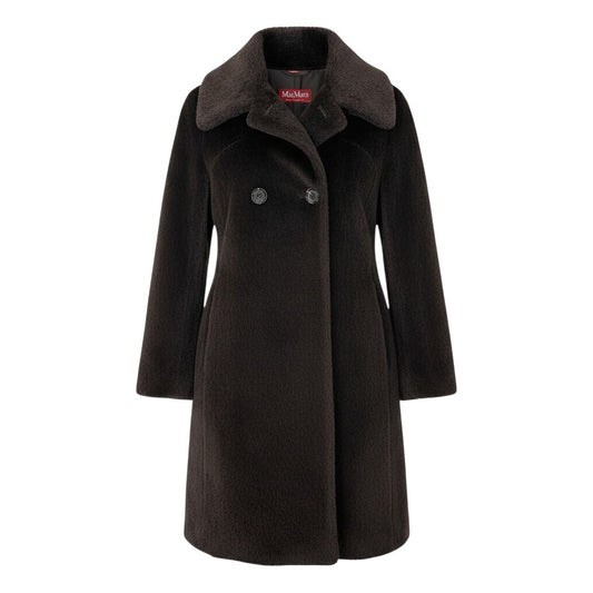 7g15【美品】 MaxMara マックスマーラ スタンドカラーコート ボリュームネック ダブルブレスト アルパカ混 サイズ40 ブラウン レディース 女性用u02t