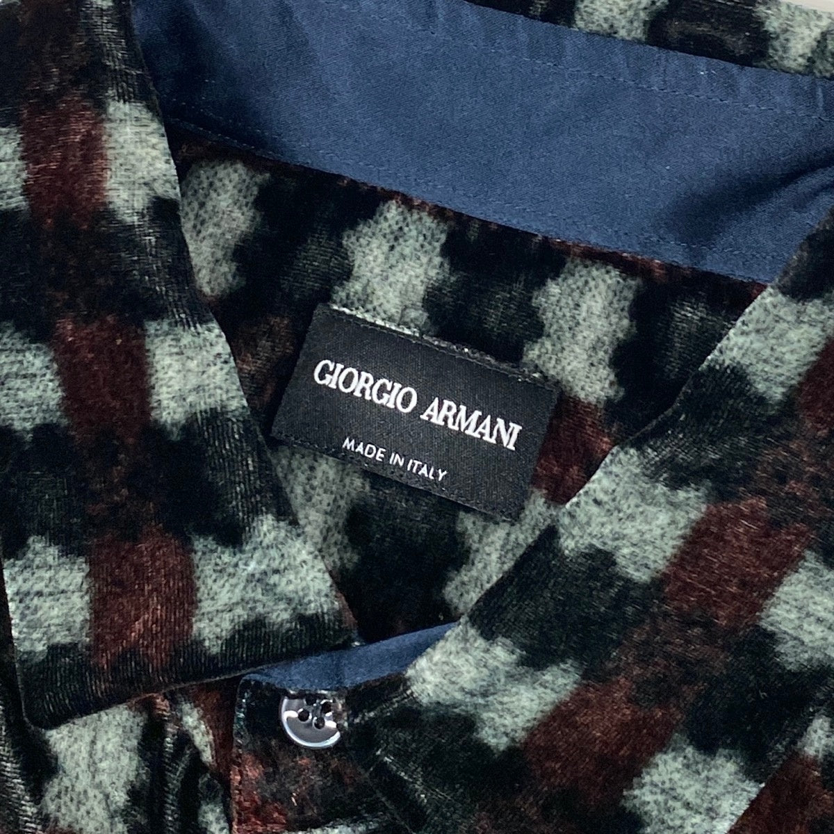 43i15 《美品》 GIORGIO ARMANI ジョルジオアルマーニ 長袖シャツベロア ドレスシャツ イタリア製 総柄シャツ チェック柄 16 ブラック メンズ 男性用u02t