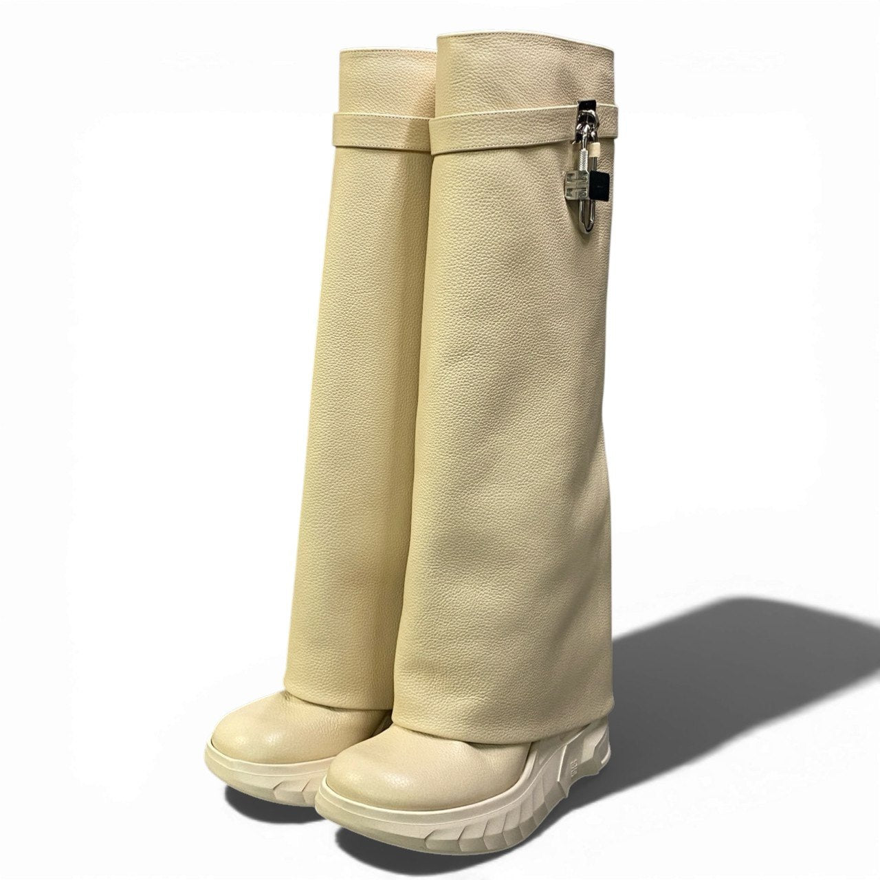 b17 《極美品》 GIVENCHY ジバンシー Shark Lock boots シャークロックブーツ ロングブーツ 39 アイボリー レザー レディースk02i