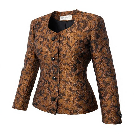 48c18 GIVENCHY ジバンシー Vintage ノーカラージャケット スクエアネック 花柄ジャケット アウター 13サイズ オレンジ レディース 女性用u02t