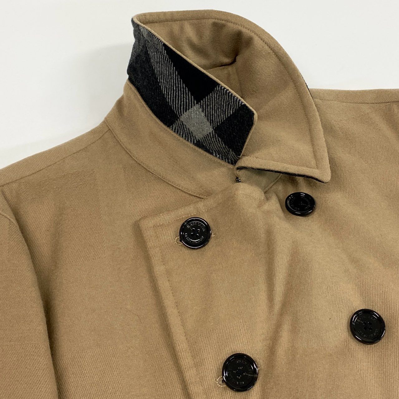 84j5 BLACK LABEL CRESTBRIDGE ブラックレーベル クレストブリッジ チェック柄 ダウン ピーコート ハーフコート ジャケット 51F15-614-46 Lサイズ ベージュ ウール 羊毛 メンズo07t