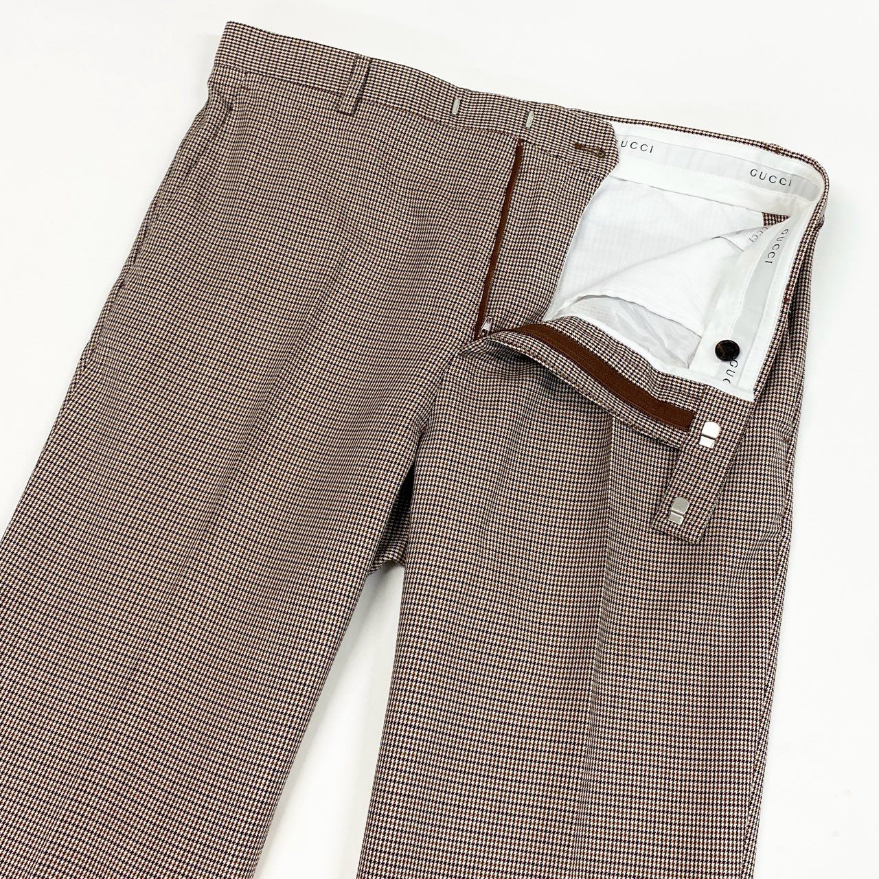 Ec2　《美品》 GUCCI グッチ 近年 ハウンドトゥース スラックスパンツ トラウザーズパンツ 814299 サイズ48 ブラウン系 ウール メンズu02t