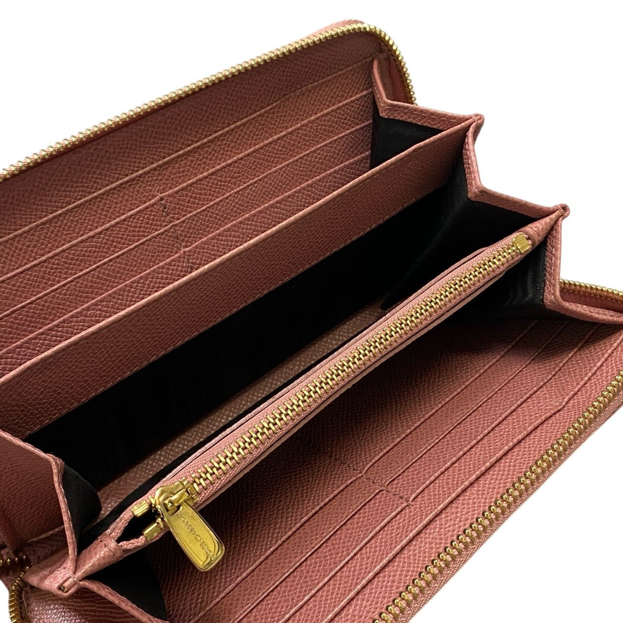 a5 DOLCE&GABBANA ドルチェアンドガッバーナ ラウンドファスナー 長財布 レザー ロゴプレート ピンク レディースk02i