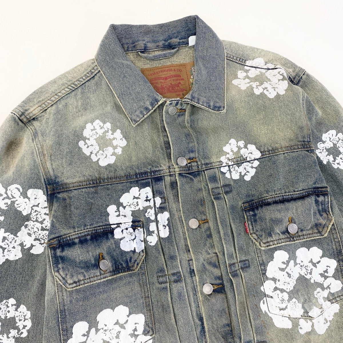 87g11 Levi’s リーバイス DENIM TEARS コラボ 2ndタイプ コットンリースデニムジャケット サイズL ライトブルー コットン100％ メンズo07t