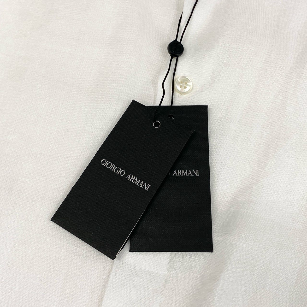 56k27 GIORGIO ARMANI ジョルジオアルマーニ 半袖シャツ リネンシャツ イタリア製 薄手 無地 42 16 1/2 ホワイト 麻100％o07t