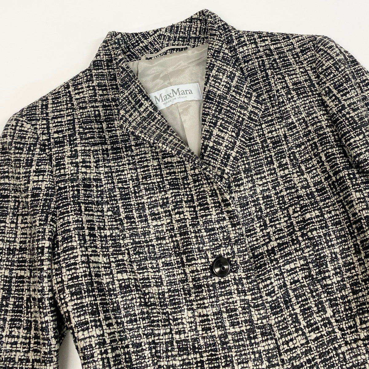 Ef3 【美品】 Max Mara マックスマーラ ツイードジャケット フォーマル サイズ42 ブラック グレージュ レディース 女性服u02t