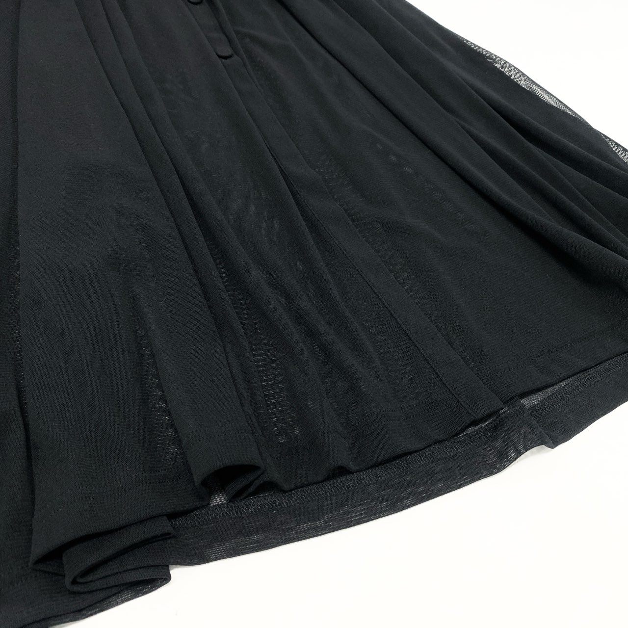 67k20《美品》 TOKUKO 1er VOL トクコプルミエヴォル シアー ロングワンピース 7分袖 フリル装飾 レディース 女性用 9 ブラックu02t