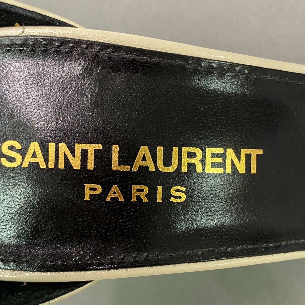 l22 SAINT LAURENT サンローラン アンクルストラップ ヒールサンダル 38 ホワイト レザー イタリア製 パンプス シューズ 夏