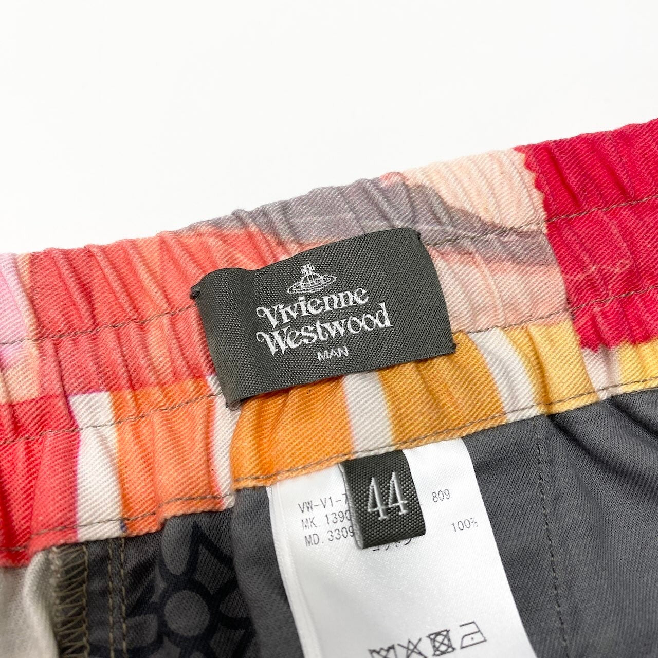 84c27【美品】Vivienne Westwood MAN ヴィヴィアンウエストウッド マン 23SS ムードボードプリント テーパードパンツ ボタンフライ パンツボトム VW-V1-72737 44サイズ マルチカラー コットン100％ メンズ 男性用u02t