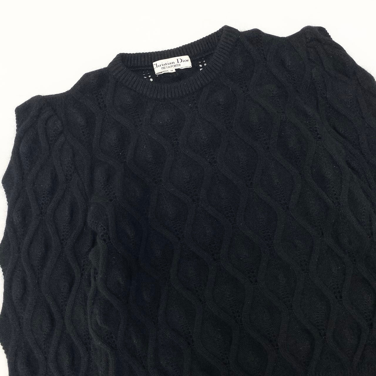 28c11 Christian Dior クリスチャンディオール ロングスリーブニット ケーブルニットセーター トップス Mサイズ ブラック レディース 女性用o07t