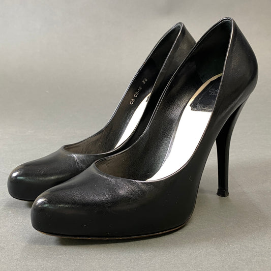 1g31 Christian Dior クリスチャン ディオール CD金具 ヒールパンプス 36 ブラック レザー シューズ フォーマル 結婚式k02i