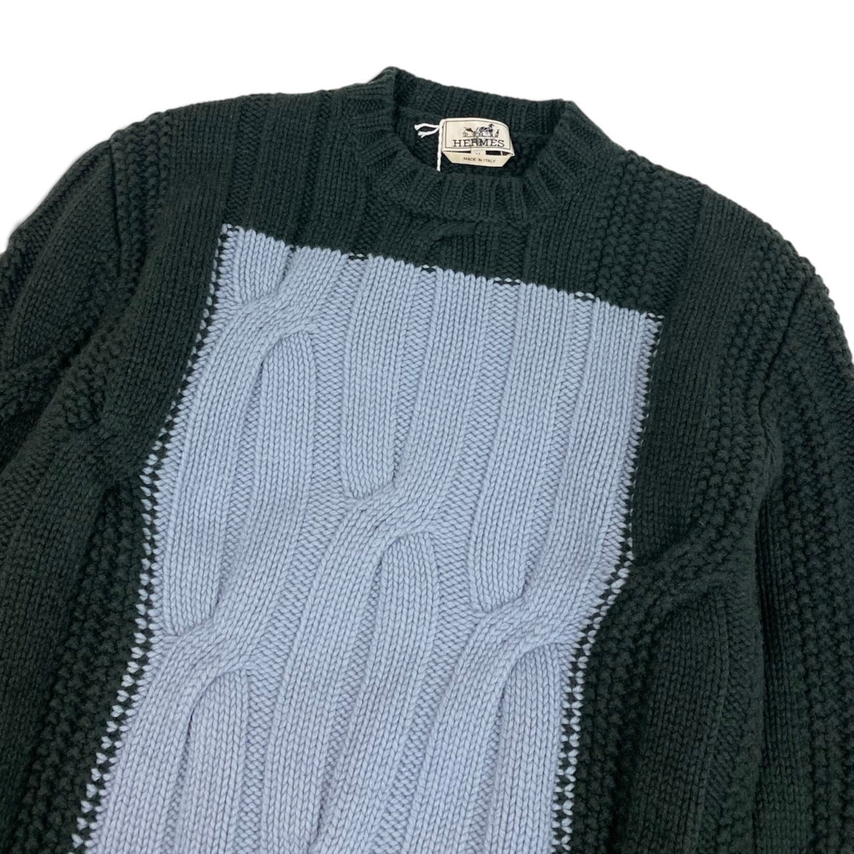59i15 《未使用品》 HERMES エルメス 22AW ケーブル編み ニット セーター トップス M グリーン ブルー ウールカシミヤ メンズu02t