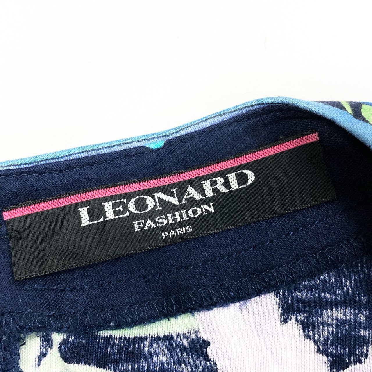 9c20 LEONARD レオナール 美しい花柄プリント 半袖カットソー Tシャツ トップス LL ネイビー コットン レディースu02t