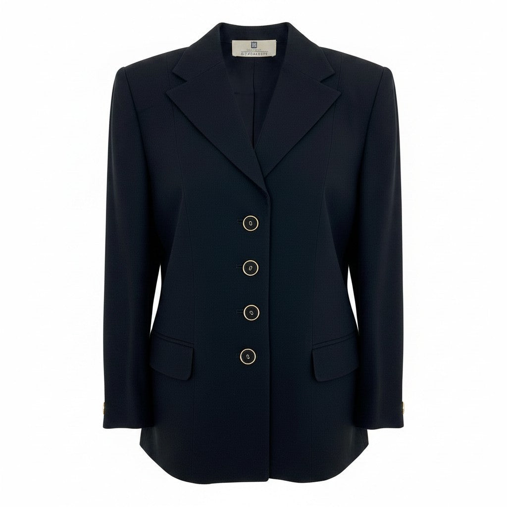 24e14 GIVENCHY ジバンシィ テーラードジャケット ゴールドボタン 羽織 38 ブラック アセテート レーヨン レディースo07t