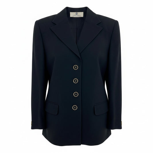 24e14 GIVENCHY ジバンシィ テーラードジャケット ゴールドボタン 羽織 38 ブラック アセテート レーヨン レディースo07t