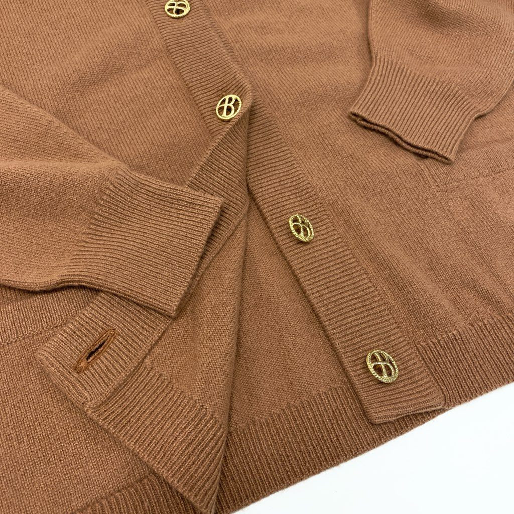 43l25《美品》 BALLANTYNE バランタイン ピュアカシミヤ 100％ 金ボタン カーディガン サイズ4 茶系 PURE CASHMERE スコットランド製t18r