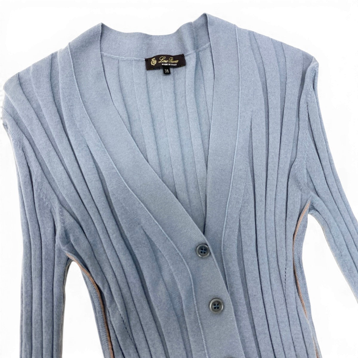 90g24 Lolo Piana ロロピアーナ カシミヤニット リブニット カーディガン サイズ38 ブルーグレー カシミア100％ レディースt18r