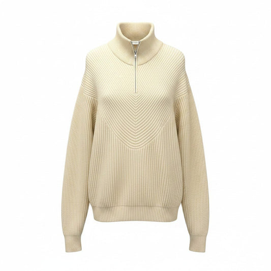 83e15 Christian Dior クリスチャンディオール Vintage ハーフジップ ニット トップス セーター ハイネック Mサイズ アイボリー系 ウール レディースo07t