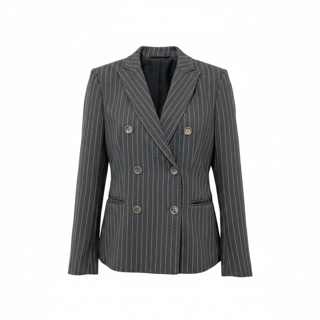 65i1 MaxMara マックスマーラ テーラードジャケット アンコンジャケット ストライプ柄 サイズ36 イタリア製 ダークグレー レディースu02t