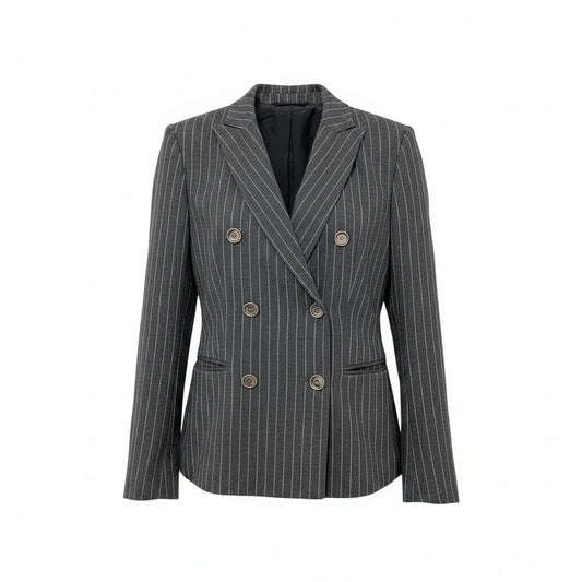 65i1 MaxMara マックスマーラ テーラードジャケット アンコンジャケット ストライプ柄 サイズ36 イタリア製 ダークグレー レディースu02t