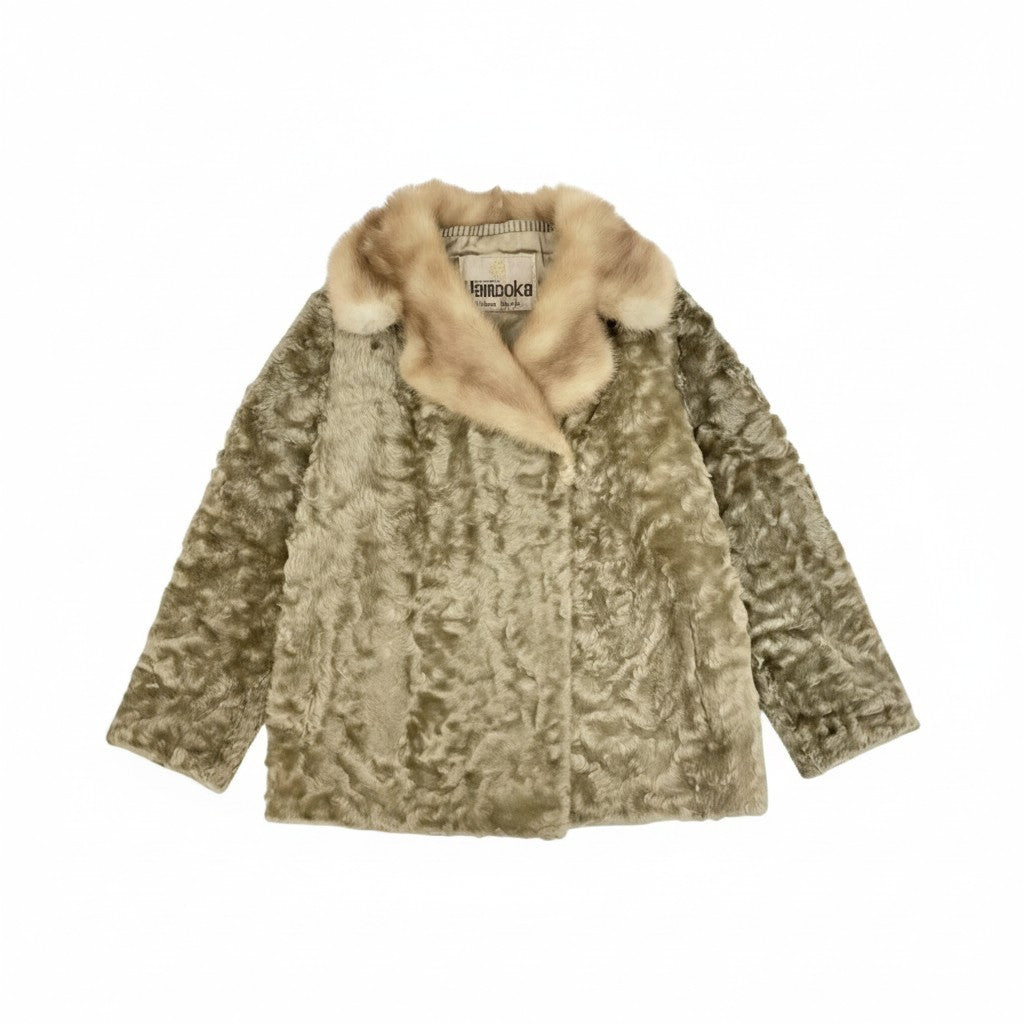 33l14 パステルミンク × カラクルラム ファーコート サイズ11号 ベージュ 本毛皮 MINK × LAMB FURt18r