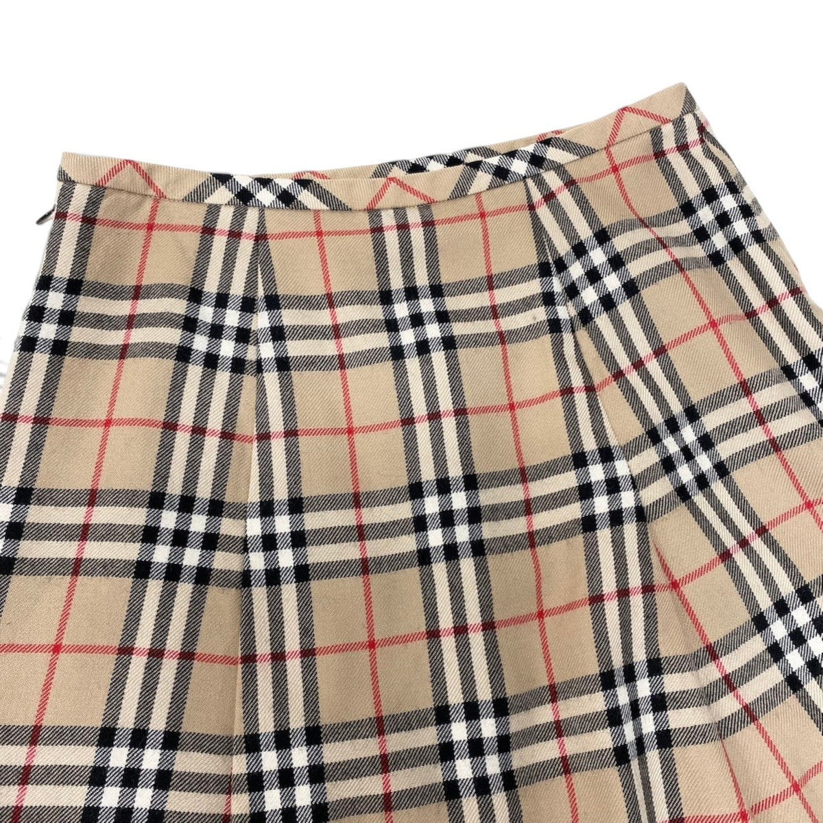 88i15 BURBERRY LONDON BLUE LABEL バーバリーロンドン ブルーレーベル ノバチェック 台形スカート タックスカート サイズ36 ベージュ ウール レディースo07t
