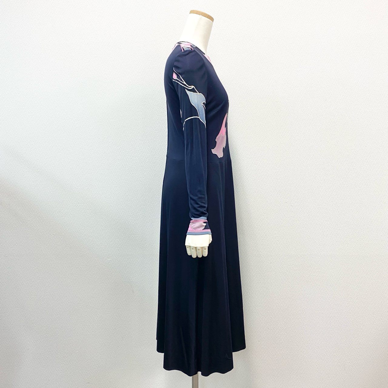 18j17 LEONARD レオナール ロングワンピース 長袖ワンピース 花柄 シルク 2サイズ ネイビー ピンク レディースu02t
