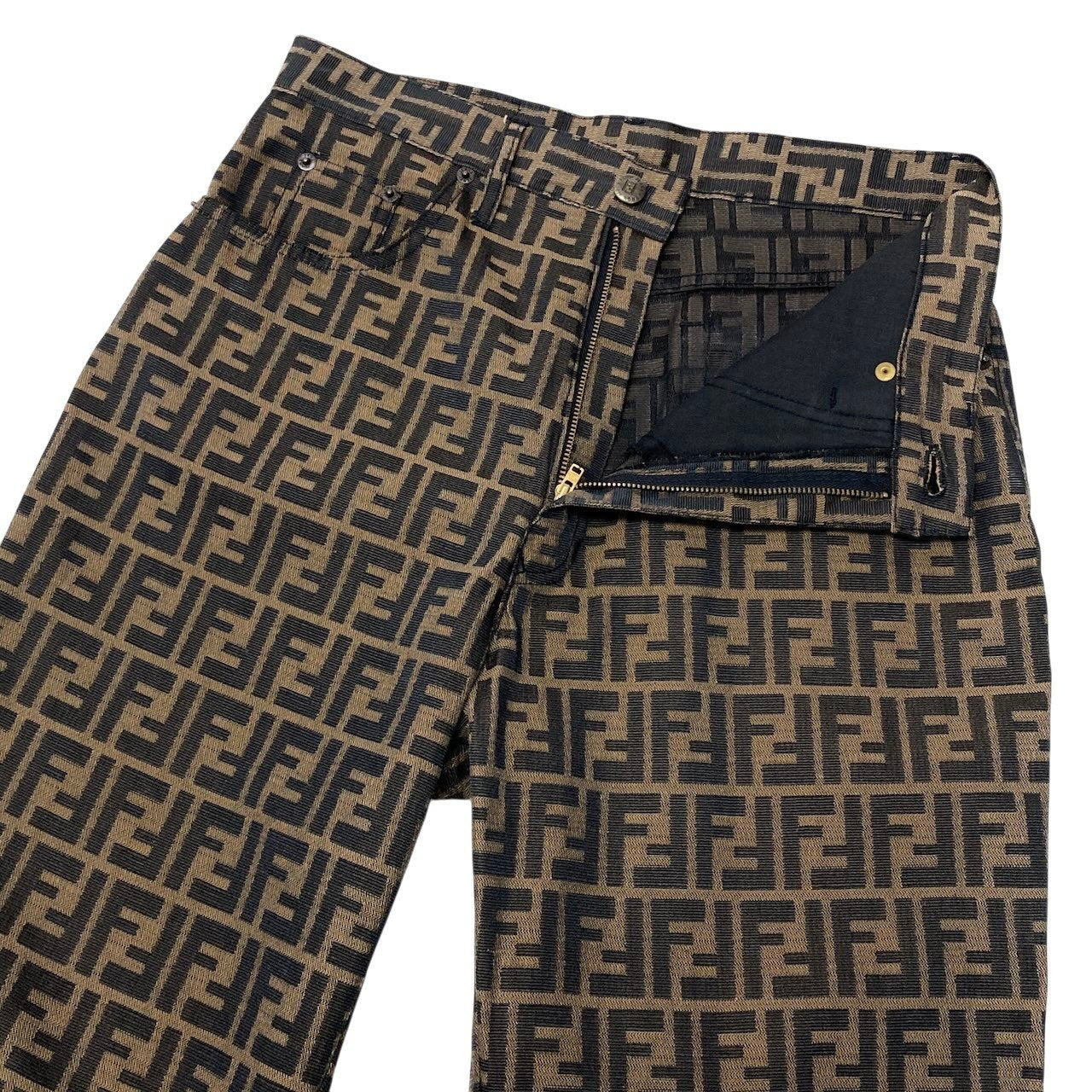 Ig6 FENDI ズッカ柄 スラックスパンツ ボトム イタリア製 W32 ブラウン系 メンズ 男性用u02t
