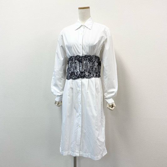54d8 DRIES VAN NOTEN ドリスヴァンノッテン レース刺繍 長袖 シャツワンピース ドレス ブラウス トップス 34 ホワイト コットン
