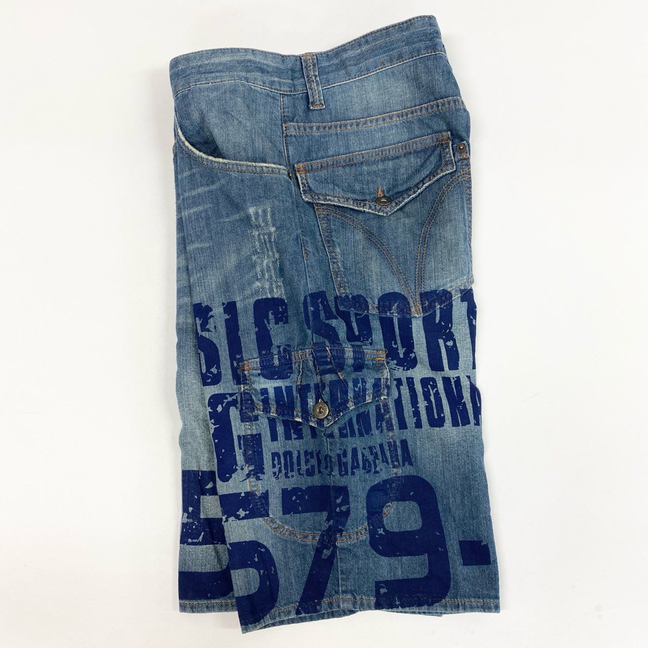 AL22 DOLCE&GABBANA ドルチェアンドガッパーナ 00`s vintage Y2K デニムカーゴパンツ ハーフパンツ ショート ダメージ ペイント加工 メンズ 紳士服 29 / 43 ブルーk02i