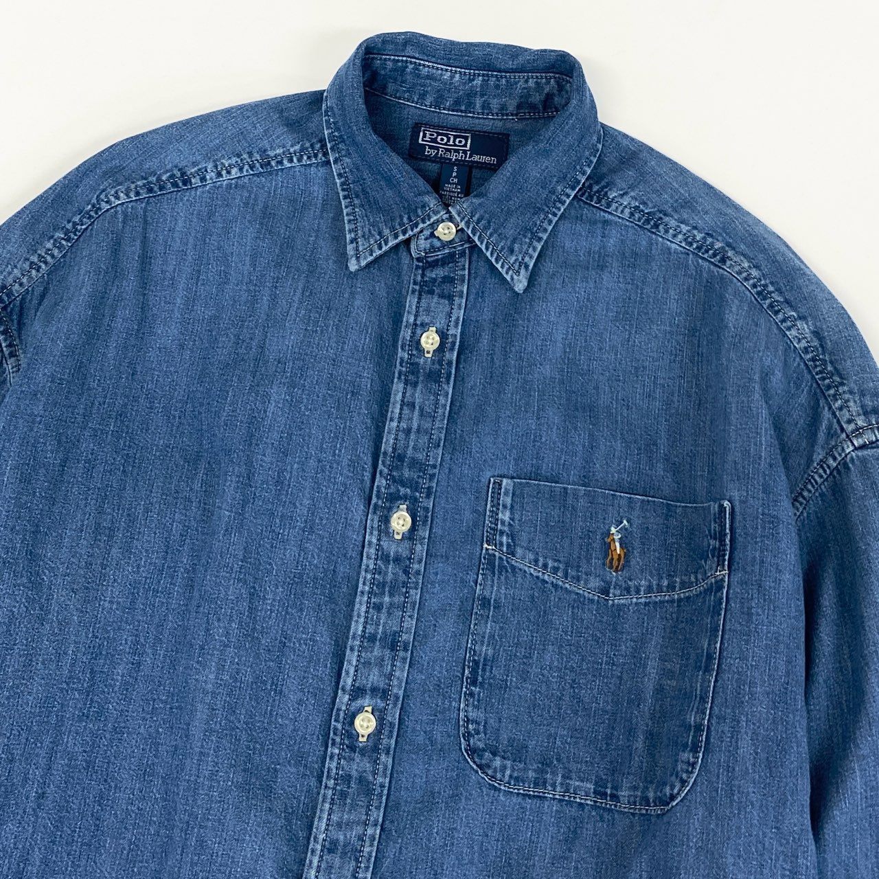 4i12 Polo by Ralph Lauren ポロ ラルフローレン オーバーサイズデニムシャツ 現行 定価35.200円 チュニック丈 長袖 レディース 女性用 S ブルー コットン100％u02t