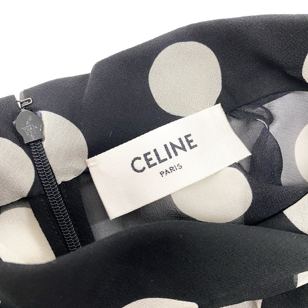 EL15 《美品》 CELINE セリーヌ 24年 シルク オーバーターンドカラー ジョーゼット ブラウス トップス 2B09B200Z.38CE 34サイズ ブラック アイボリー シルク100％ レディースu02t