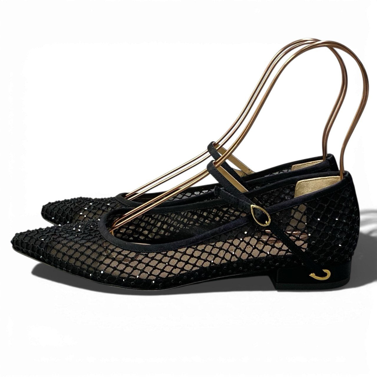 1k26 JENNIFER CHAMNDI ジェニファー チャマンディ メリージェーンパンプス ポインテッドトゥ パンプス ローヒール  ラインストーン アンクルストラップ レディース 女性靴 イタリア製 37 ブラックu02t