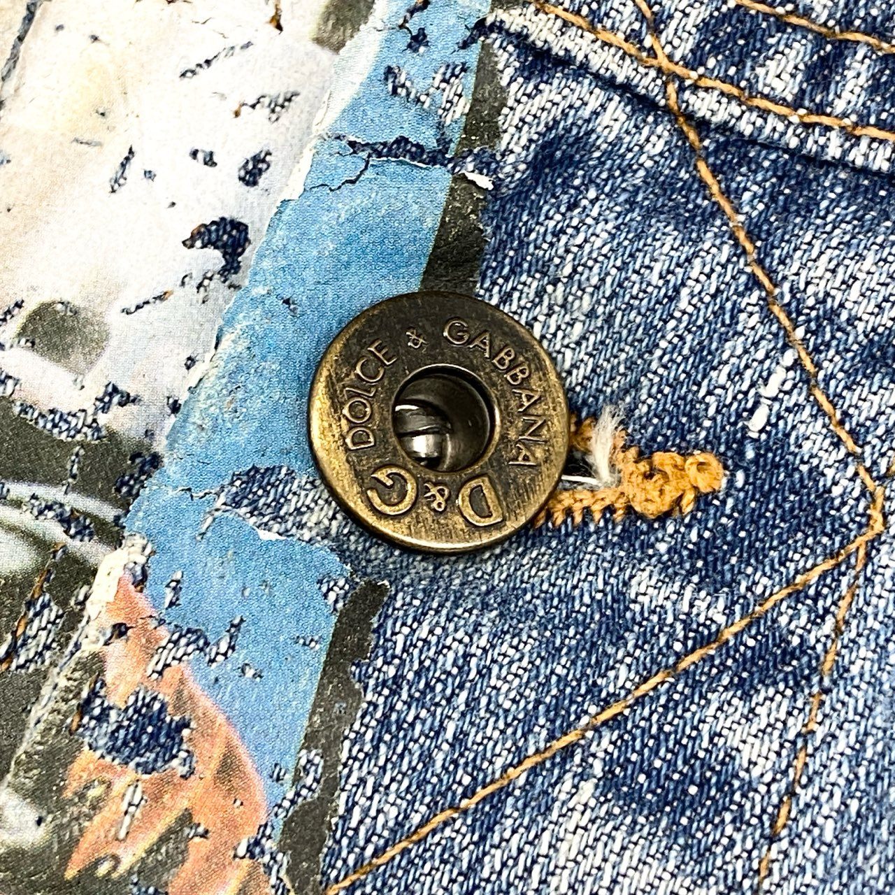 13f12 DOLCE&GABBANA ドルチェアンドガッバーナ デニムジャケット Gジャン ピンナップガールプリント サイズS ブルー コットン レディース 女性用