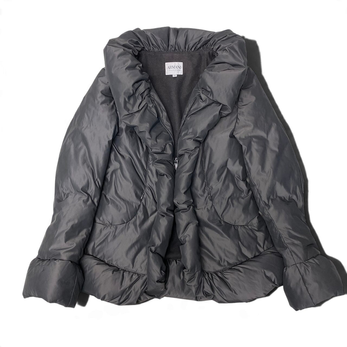 28j15 ARMANI COLLEZIONI アルマーニコレツィオーネ ショールカラー ダウンジャケット ハーフコート 38 ダークブラウン レディースo07t
