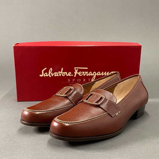 9i20 《美品》 Salvatore Ferragamo サルヴァトーレ フェラガモ VARA ヴァラ レザー ローファー 8 1/2 ブラウン Leather イタリア製 シューズ