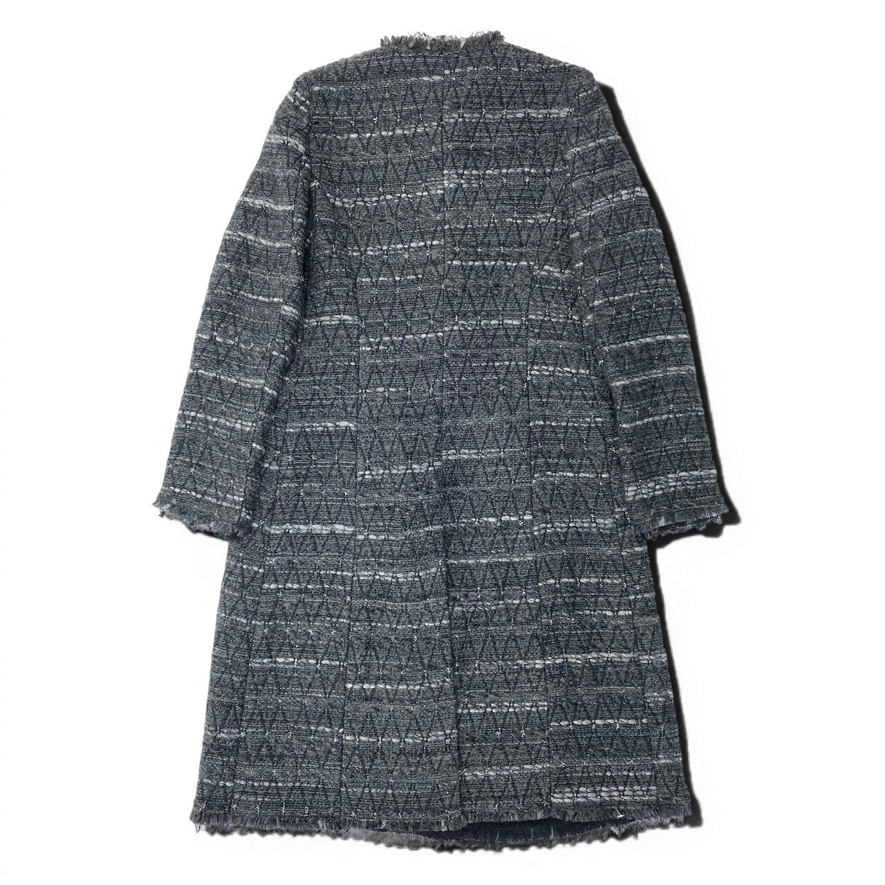 86e1 DOLCE&GABBANA ドルチェアンドガッバーナ ノーカラー ツイードコート ロングコート  イタリア製 サイズ38 グレー系 レディース 女性服u02t