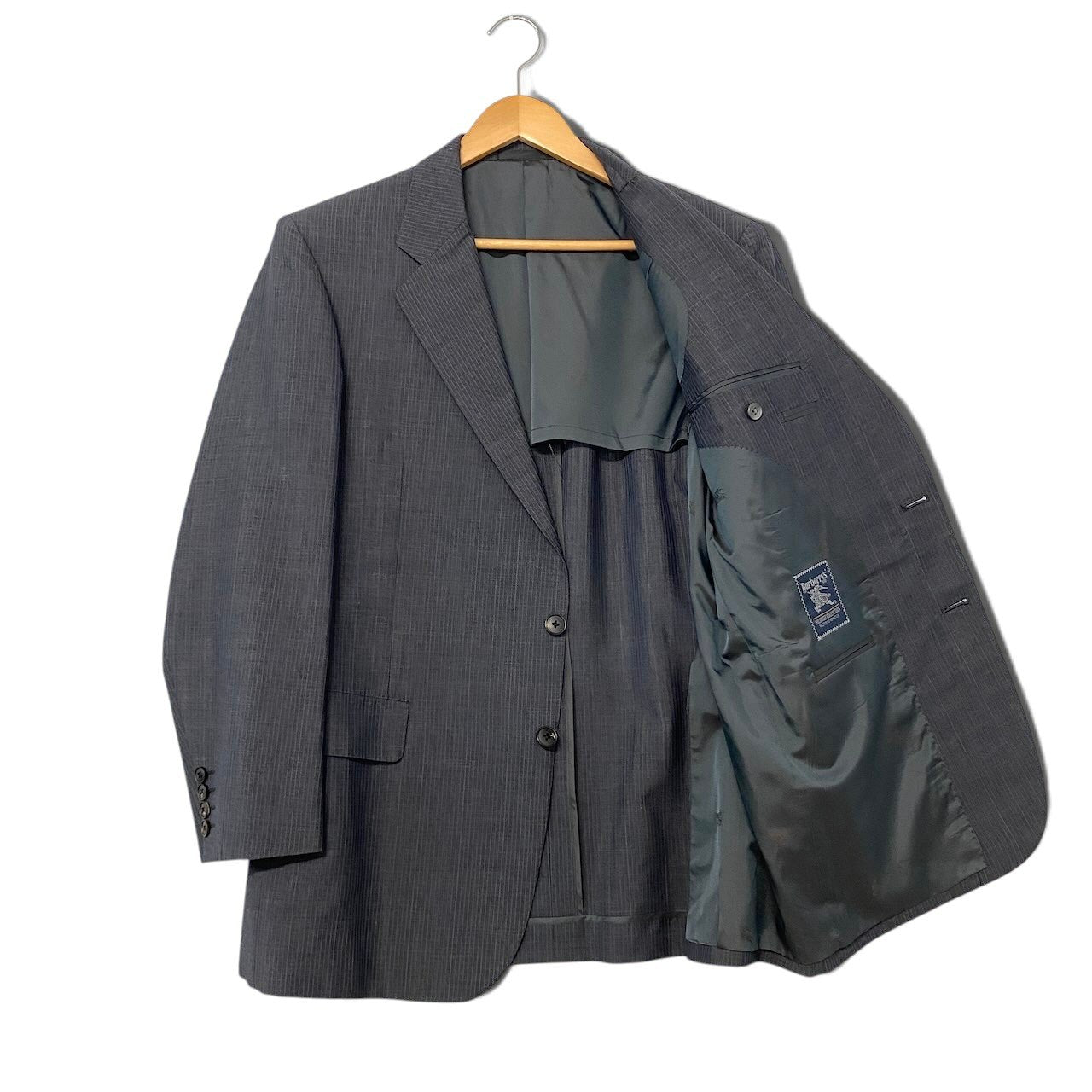 80i10 Burberrys バーバリー セットアップ シングルスーツ ストライプ柄 背抜き 2B サイズB6 グレー ウール100％ メンズ 紳士服o07t