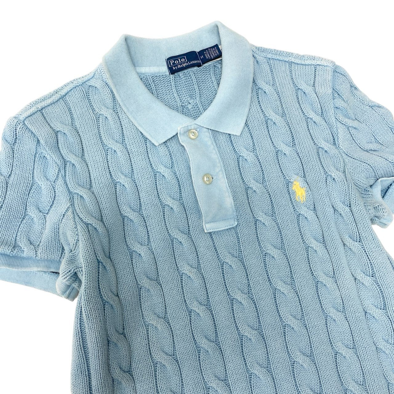 5c5 Polo by Ralph Lauren ポロバイラルフローレン ヴィンテージ加工 半袖ニット ポロシャツ トップス M ライトブルー コットン レディースu02t
