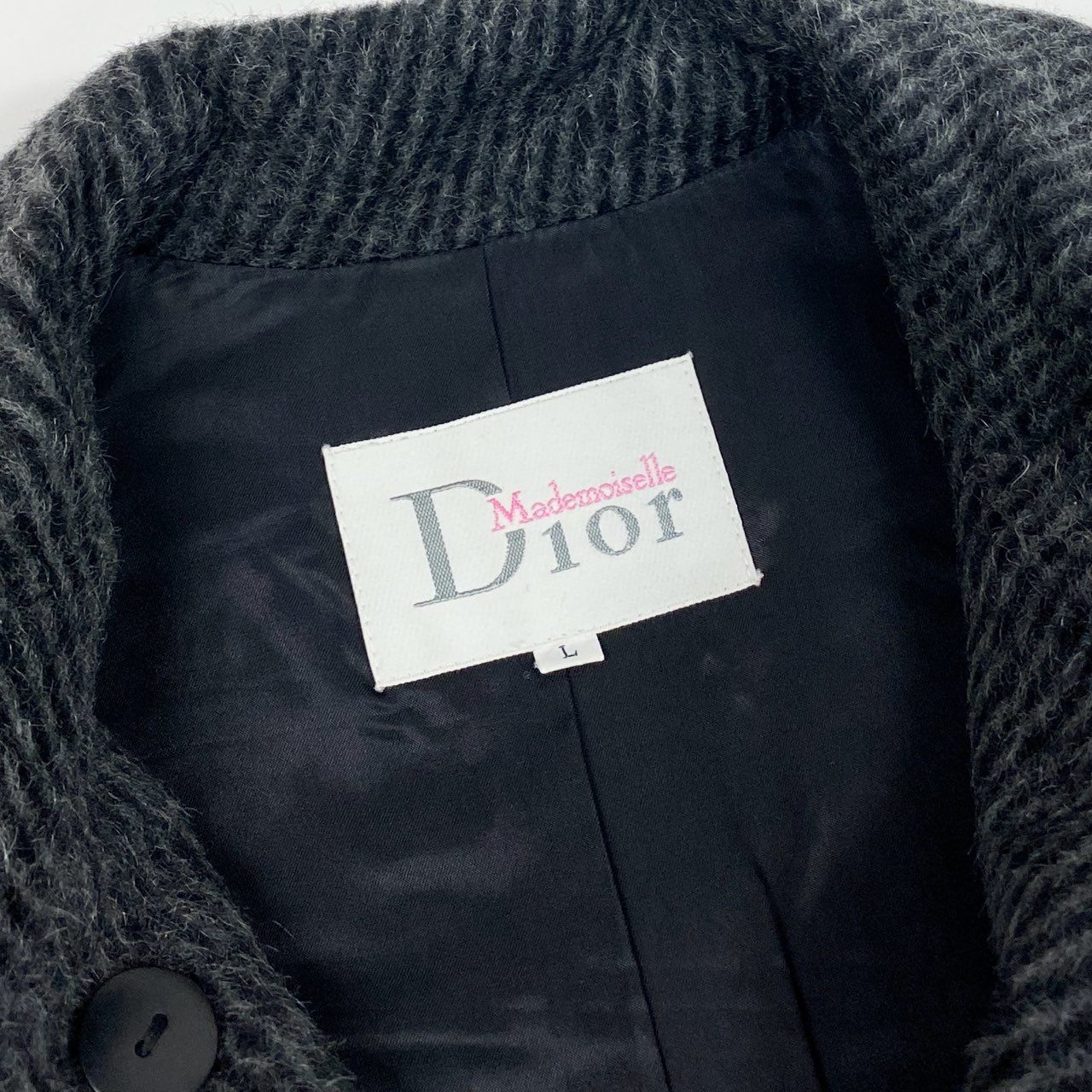 34a27 Mademoiselle Dior マドモアゼル ディオール ダブルブレストコート ウールコート アルパカモヘア混 レディース 女性用 アウター Lサイズ ダークグレーu02t