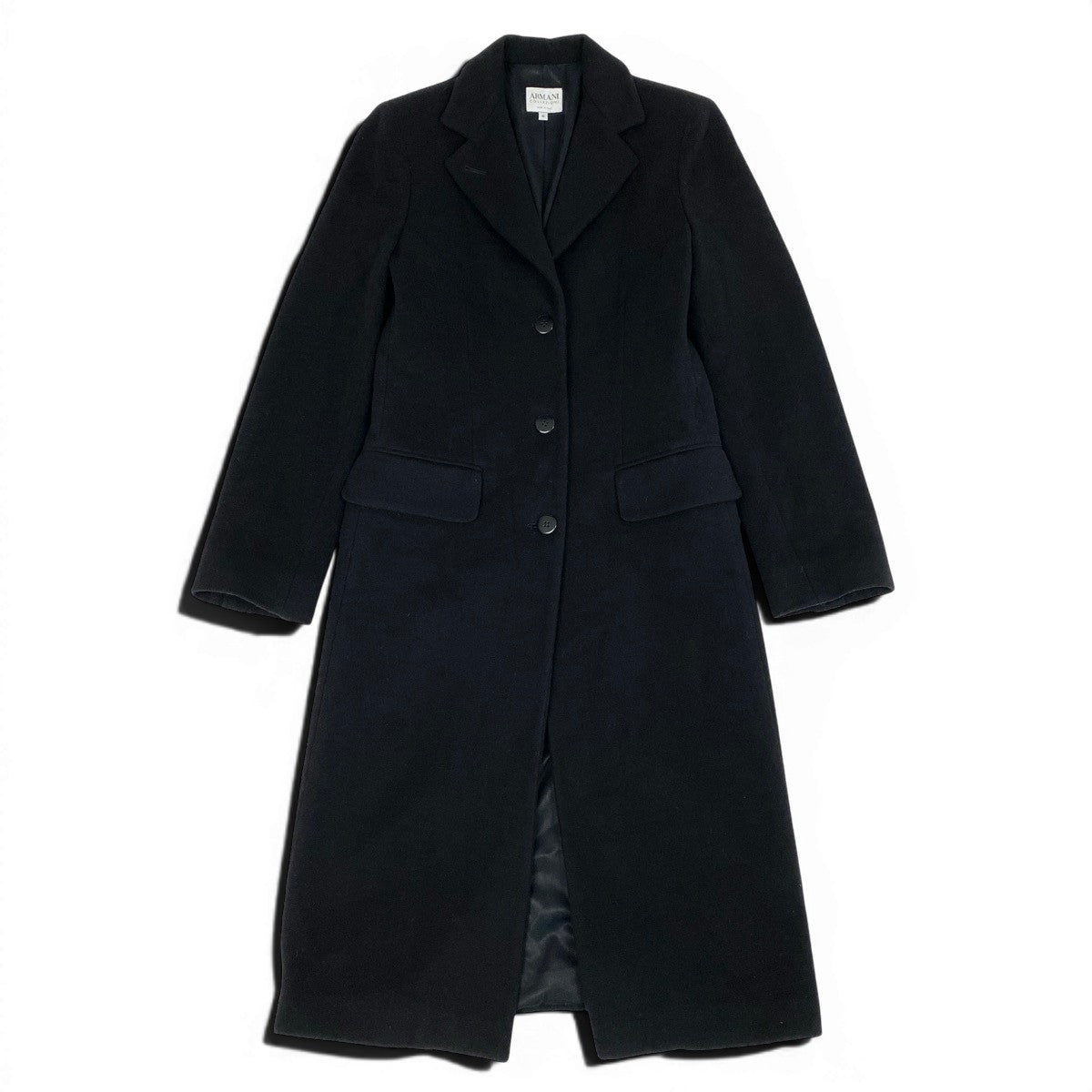 27f3 ARMANI COLLEZIONI アルマーニコレツィオーネ チェスターコート ロングコート サイズ40 イタリア製 ブラック ウール100％ レディース 女性服o07t