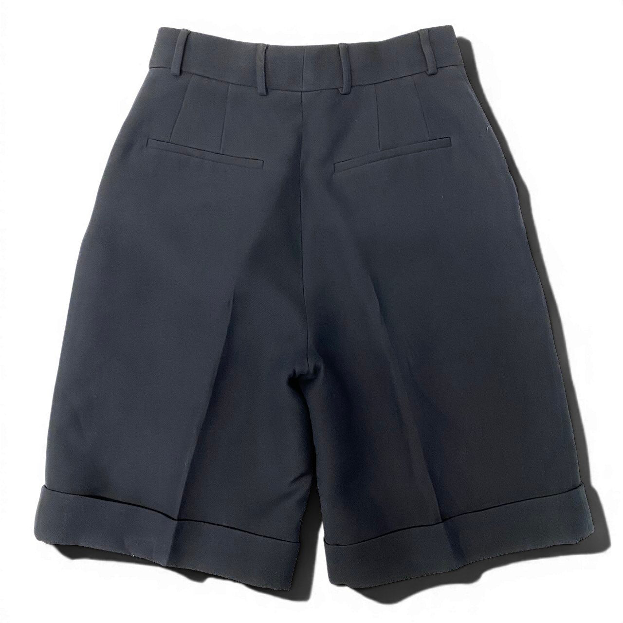 7d24 Christian Dior クリスチャンディオール ハーフパンツ ショート タックパンツ ウールシルク混 イタリア製  サイズ38 ネイビーu02t